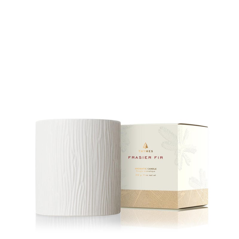 Thymes Frasier Fir Candle - Gilded Collection - Wood Grain Ceramic Design with 24-Karate Gold Rim - Mountain Fresh Fragrance - Elegant Winter Candle Scents - Gifts for Women & Men (Medium, 11 oz) - Image 1